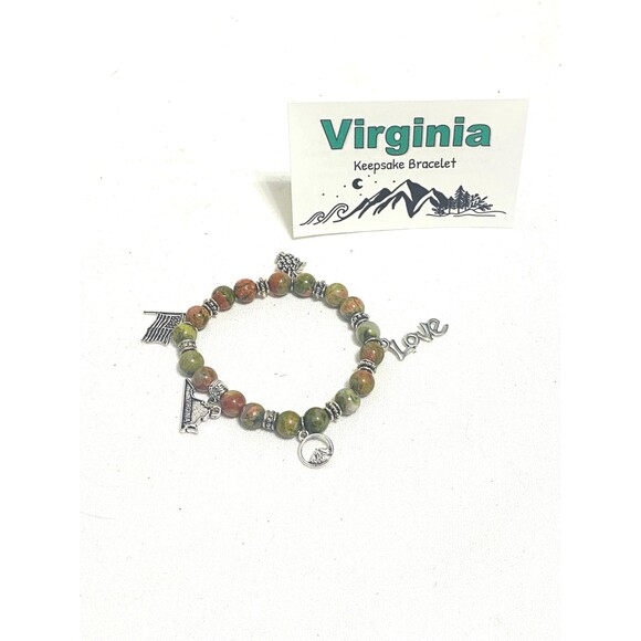 Virginia Keepsake Charm Bracelet Stretch Unakite - Picture 2 of 3